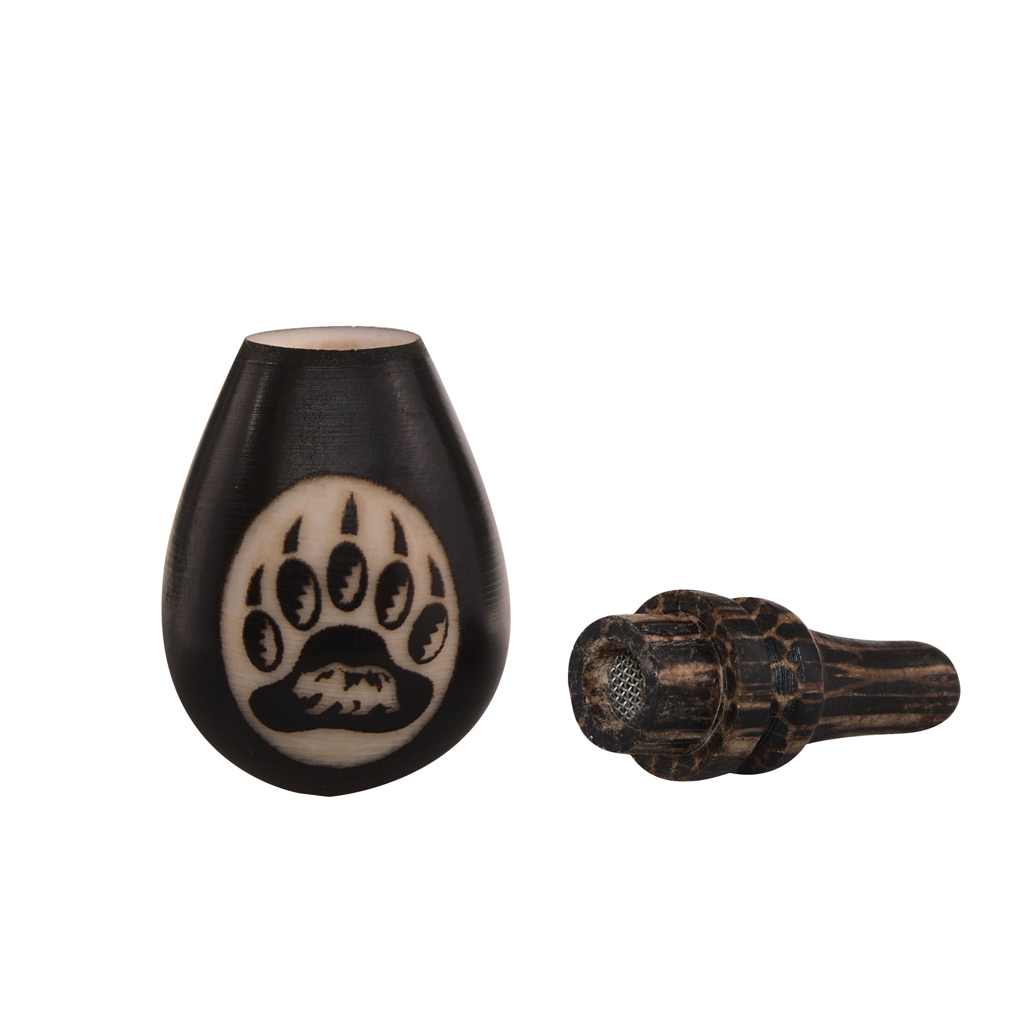 handmade smoking pipe with filter to take top off hand carved with wild bear